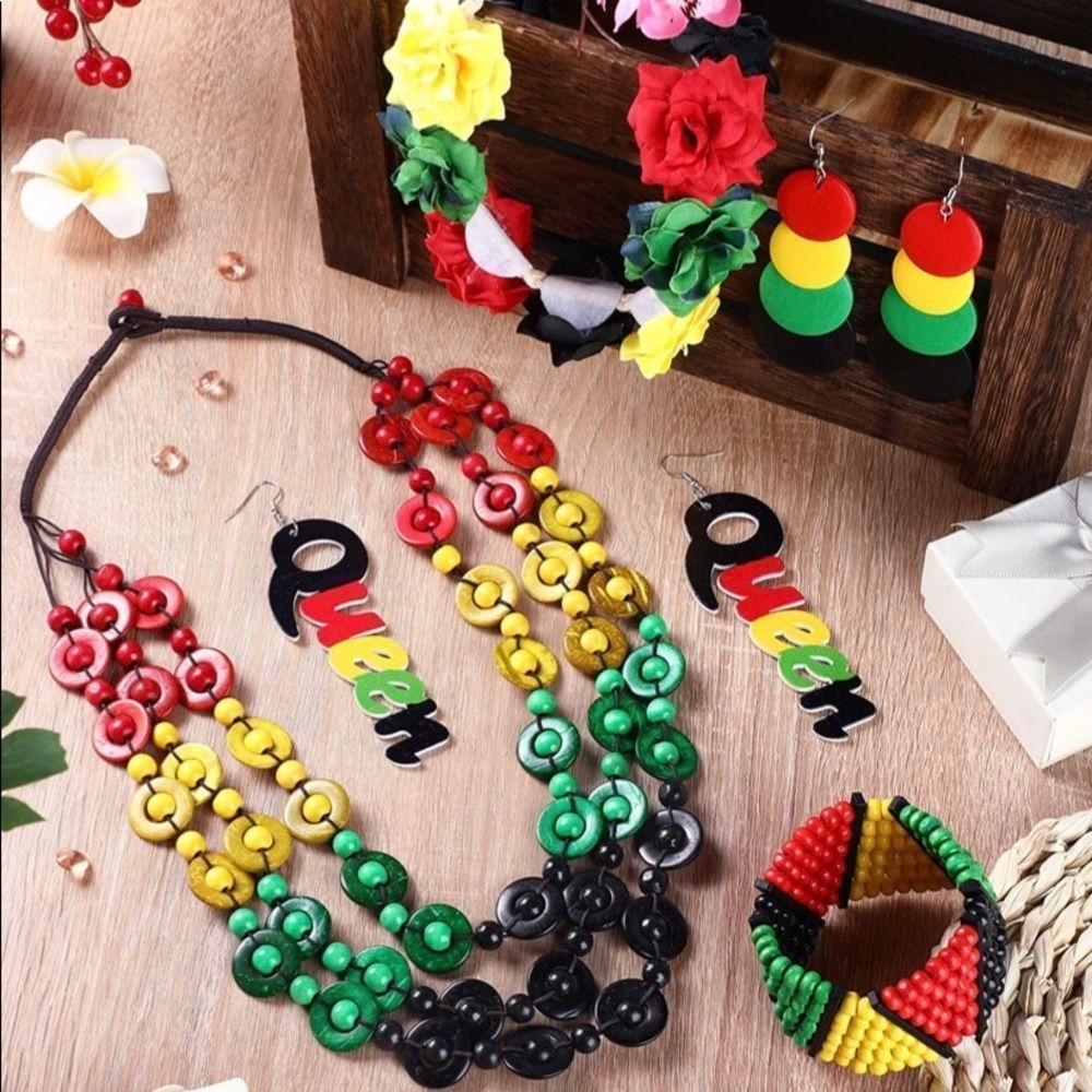 5 Pieces Women's African Jewelry Jamaican Multicolor Rasta Beaded Bracelet​​